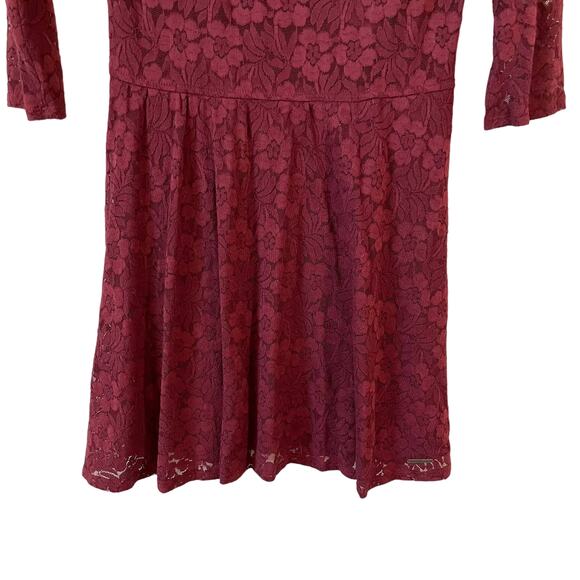 ABERCROMBIE & FITCH Womens Floral Lace 3/4 Sleeve Flare Dress Burgundy 10 Grunge - Picture 4 of 13